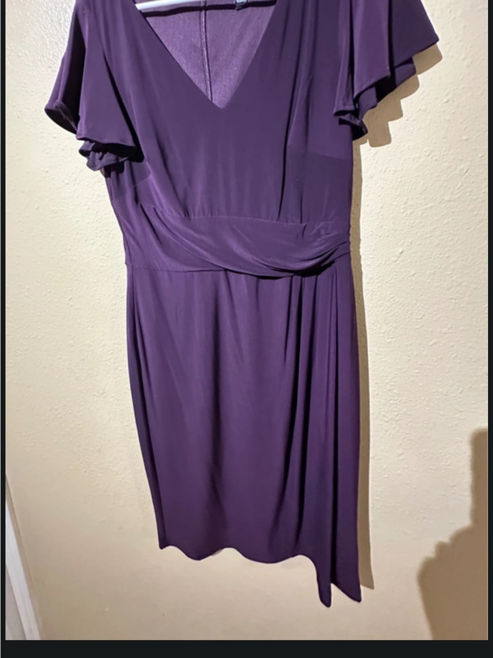 Chaps Purple V-Neck Midi Dress with Flutter Sleeves